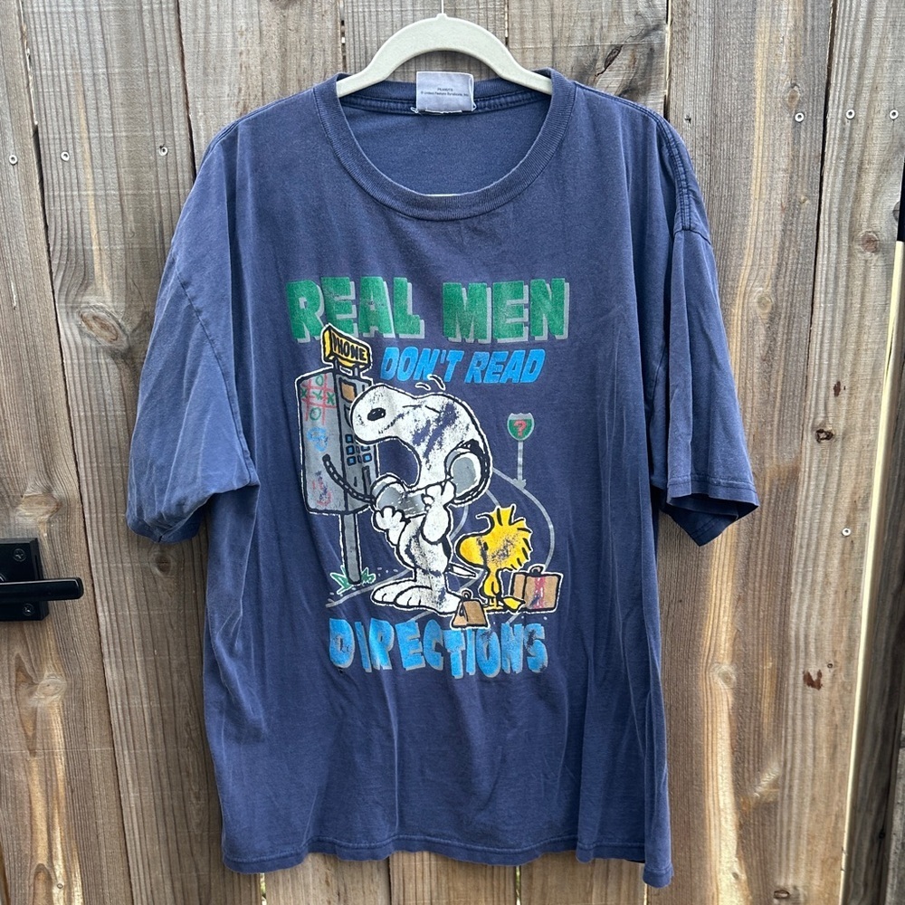 Vintage 90s Snoopy & Woodstock Peanuts real men don't read directions tee sz XL